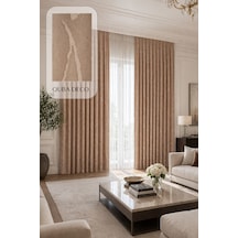 Modern Şık Kabartmalı Jakarlı Bej Fon Perde Salon Oturma Odası Yatak Odası Çocuk Odası