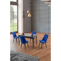 Morkese Home Consept Cora Siyah 80x130 Açılabilir 4 Sandalye Silinebilir Kumaş Mutfak Masası Takımı Yemek Masası Takımı Lacivert