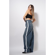 Ckm Moda Şadi Yan Şeritli Kemer Tokalı Baggy Pantolon Kot Mavi