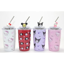 Sanrio Hello Kitty & Kuromi Figürlü Isı Muhafazalı Metal Pipetli Çelik Kupa Alk4428 Çr