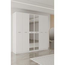 Aeka Ae-2191 Hisar Aynalı 6 Kapaklı Çok Bölmeli Askılı Ve Raflı Geniş Hacimli Gardırop 210x210 Cm Beyaz