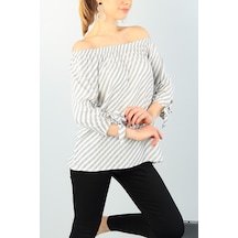 As Collection Krem Bağlamalı Kol Dokuma Kadın Bluz 001