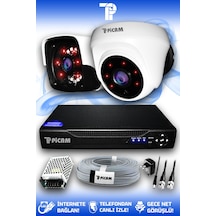 Picam 2 Kameralı Panda 1 İç Kamera Set HDD'siz Full HD Gece Görüşlü Güvenlik Kamerası Sistemi