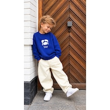 Elzo Collection Erkek Çocuk Yengeç Baskılı Sweatshirt Çizgili Gabardin Kot Pantolon Alt Üst Takım Lacivert