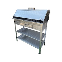 Paslanmaz Bacalı Mangal 40 X 90 İnox Kapaklı Çekmeceli Gri