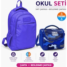 Coral High Lavanta Üç Bölmeli Okul Sırt Çantası 14402+ Kamuflaj Desenli Thermo Beslenme Çantası 22789 Çok Renkli
