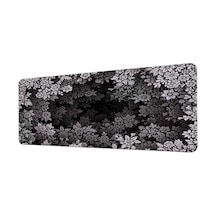 Siyah Beyaz Çiçekli Hayvan Silüeti 40x90 Cm Oyuncu Mousepad Kaymaz Taban Büyük Boy Mousepad