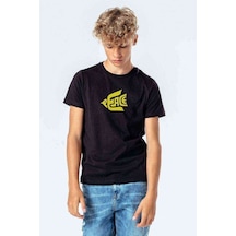 Tshirthane Peace Sarı Baskılı Unisex Çocuk Siyah Tshirt