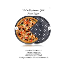 Lüks 32 Cm Paslanmaz Çelik Büyük Pizza Tepsisi Yanmaz Yapışmaz Paslanmaz Çelik Siyah Diğer
