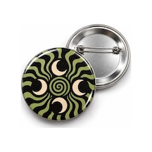Vintage 3 - Zeytin Yeşili Spiral Ve Hilaller - 58mm Rozet Çok Renkli