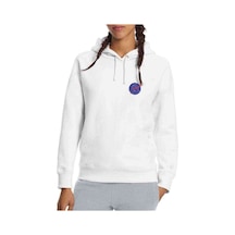 Uzay Logo Baskılı Beyaz Kadın Kapşonlu Sweatshirt (534764357)