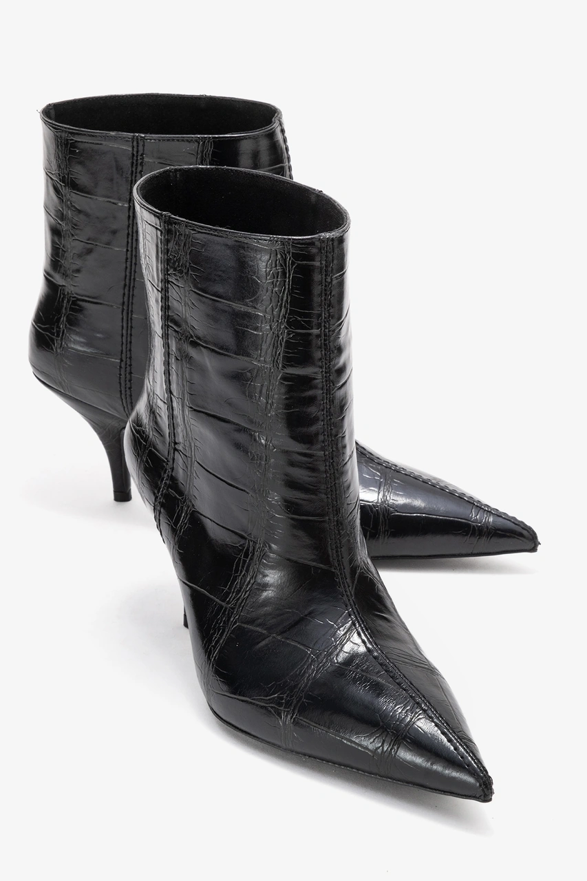 Luvishoes Luvi Shoes Nuvıa Siyah Baskı Sivri Burunlu Kadın Topuklu Bot Siyah Kroko