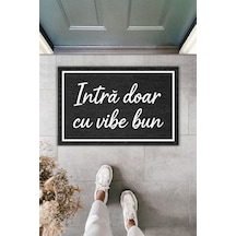 Rugmood Modern Dijital Baskı Çerçeveli Intră Doar Cu Vibe Bun Yazılı - Kapı Önü Paspası Siyah
