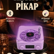 Retro Pikap Tasarımlı Bluetooth Hoparlör Projektör Işıklı Aux Usb Type-c Hafıza Kartlı 360 Ses Sist