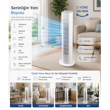45w Kule Tipi Vantilatör Beyaz 76 Cm, 2 Yöne Salınımlı, Zaman Ayarlı Sessiz Vantilatör
