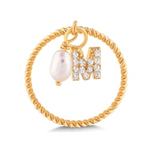 Kuyumcudukkani İnci Sallantılı Kişiye Özel Harfli Yüzük-m -10904-m Gold