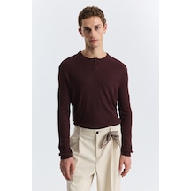 Antioch Tek Düğme Fitilli Uzun Kollu T-shirt Bordo