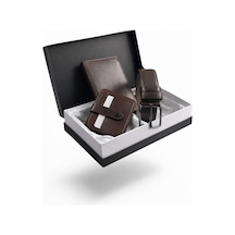 Tisaati Özel Grande Lüks Premium Serisi Damat Çeyiz Dikey Classic Cüzdan Kemer Ve Kartlık Çeyiz Kutulu Seti Kahverengi