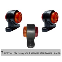 2 Adet 12 Ledli Mini Takoz Lamba 12-24 Volt Sarı Kırmızı