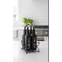 Black Desen 4'lü Yağlık Metal Standlı Set Siyah