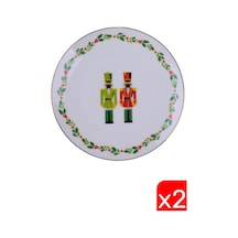 Tabak Evi Porselen Altın Yaldızlı Kurşun Asker Pasta Tabağı 20,50cm 2 Li Çok Renkli