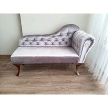 Ters Kol Dekoratif Bihter Koltuk Josefin Puf 130 Cm Ceviz Ayak Gri