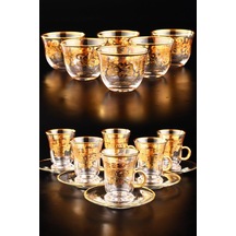 Digithome Gawa Tea Glass Set Of 6 Handles 18 Parça Cam Çay Bardak Seti Takımı Gold Yaldızlı C320.004