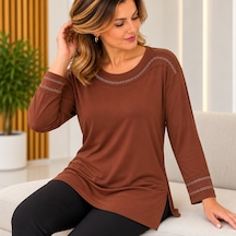 Edalı Nakışlı Anne Bluz Kiremit