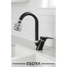 Siyah Krom Baston Lavabo Bataryası Filtreli Oynar Başlıklı Banyo Musluğu Çeşmesi Çift Su Girişli