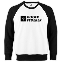 Roger Federer Text Reglan Kol Beyaz Sweatshirt
