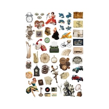 52'li Vintage Fairycore Retro Sticker Seti - Etiket Seti Scrapbook Bullet Journal Çok Renkli