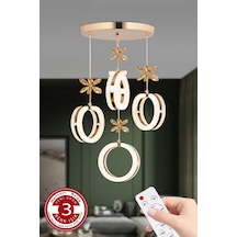 3 Renk Kumandalı Gold Kasa Yüzük Led Avize 4 Lü Modern Ledli Aviz