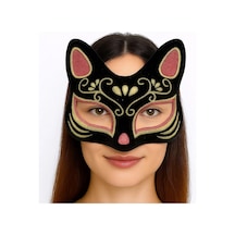 Siyah Renk Süet Kaplama Üzeri Kırmızı Sarı Simli Kedi Maskesi 17x14 Cm Diğer