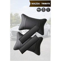 Mazda Tribute Uyumlu Siyah Deri Yastık Lüks Deri Kemer Koruyucu Set