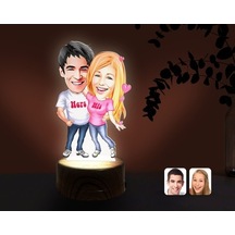 Kişiye Özel Sevgililer Karikatürlü Dekoratif 3D Biblo Led Işıklı (481495323)