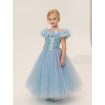 Zekids Kız Çocuk Kelebek Detaylı Tül Abiye Elbise-17246 Mavi