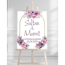 Söz Nişan Düğün İçin 50x70 Karşılama Panosu - Renkli Çiçek Tasarımlı 001 Beyaz