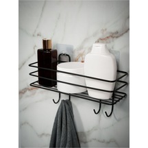 Yapışkanlı 4 Kancalı Banyo Rafı Siyah Banyo Lif Şampuanlık Duşakabin Askısı Siyah Diğer