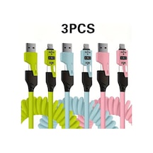 Userfriendly11 3 Adet Pd 65w 4ü 1 Arada Yaylı Şarj Kablosu 15 M Yeşil Mavi Pembe Samsung Xiaomi iPhone Uyumlu