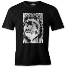 Wolf With A Textured Background Siyah Erkek Tshirt 001
