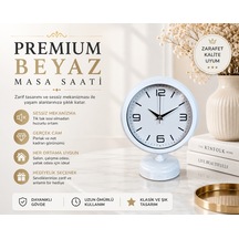 Premium Beyaz 25 X 20 Cm Metal Masa Saati Ceviz