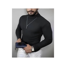 Genel Markalar Erkek Kaşkorse Boğazlı Full Likralı Fitilli Body Kazak - Siyah