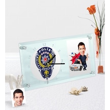 Kişiye Özel Bay Trafik Polisi Karikatürlü Masaüstü Cam Saat - 1