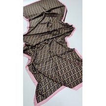Miorel Scarfs F Desen İthal Vual İpek Şal Aksesuar Fular Silk Scarfs Shawl Hijab Kahve - Pembe Kenar