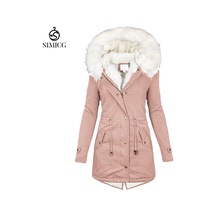 Kadınlar İçin Sonbahar Ve Kış Orta Uzunlukta Kapüşonlu Sıcak Mont Pembe