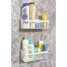 Safestore Yapışkanlı Banyo Rafı 2'li Banyo Düzenleyici Duş Rafı Kanca Askılı Organizer Şampuanlık Plastik Çok Renkli