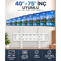 Beyaz Tv Duvar Askı Aparatı 40 75 İnç Led Lcd Qled Smart Tv Uyumlu Sabit Duvar Montaj Aparatı