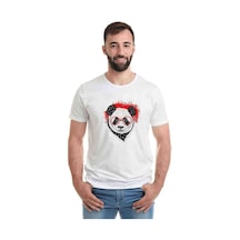 Gözlüklü Panda Baskılı Beyaz Erkek Tshirt (530997748)