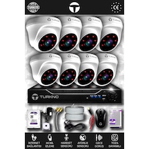 Turkno 8 Kameralı Domia 8 İç Kamera Set 1 TB HDD Full HD Gece Görüşlü Güvenlik Kamerası Sistemi