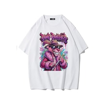 Brz Collectıon Brz Collection Unisex Oversize Ön Baskılı Pimp Panther T-shirt Beyaz